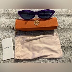 Tory Burch Purple Cat Eye Sunglasses with Orange Case